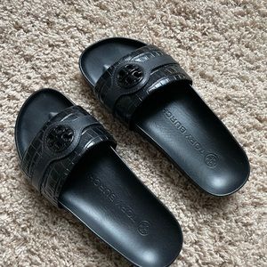 Tory Burch black slides leather size 7! Worn twice